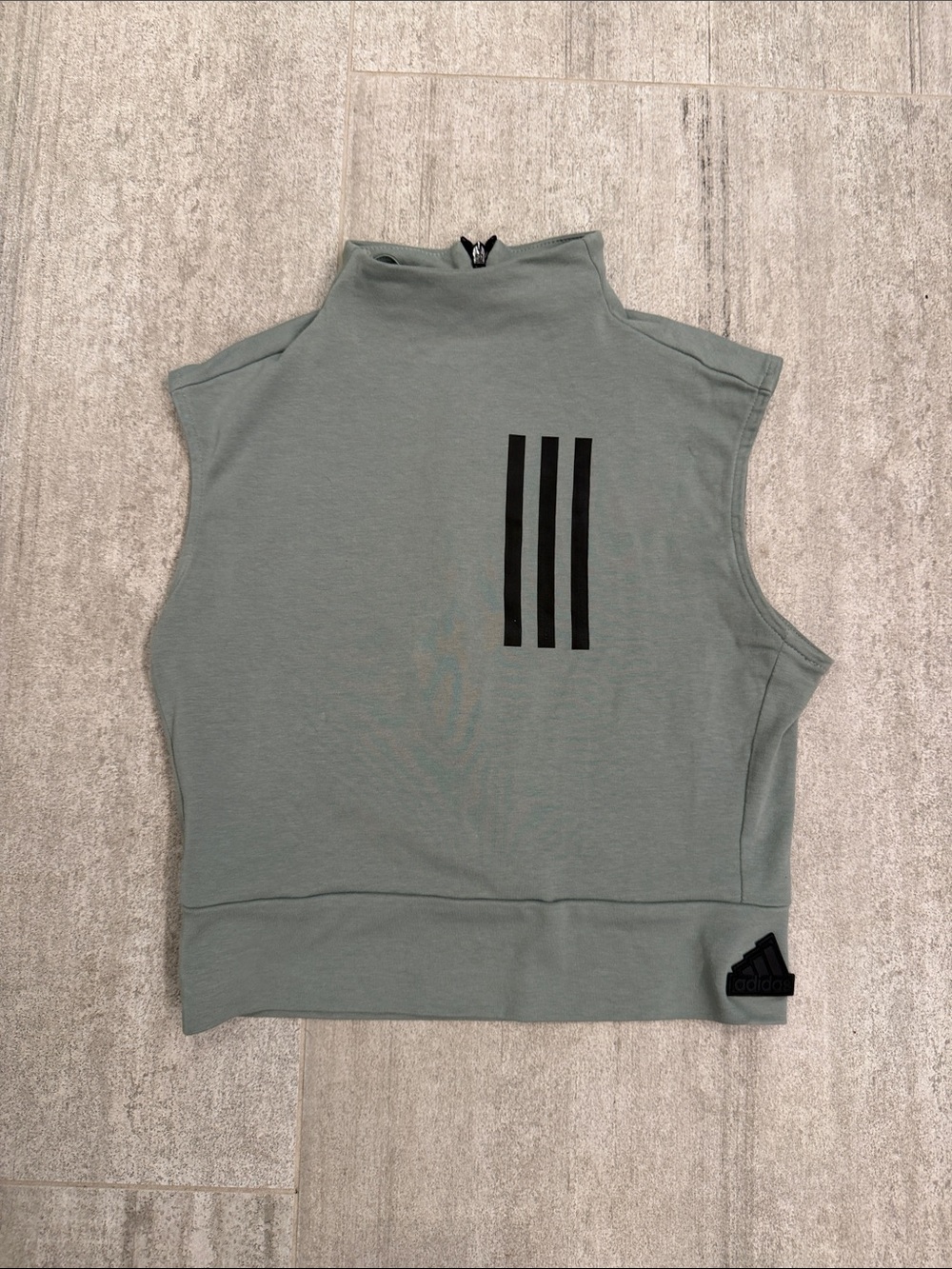 adidas Sleeveless Mock-Neck Tank in Sage with Black Stripes